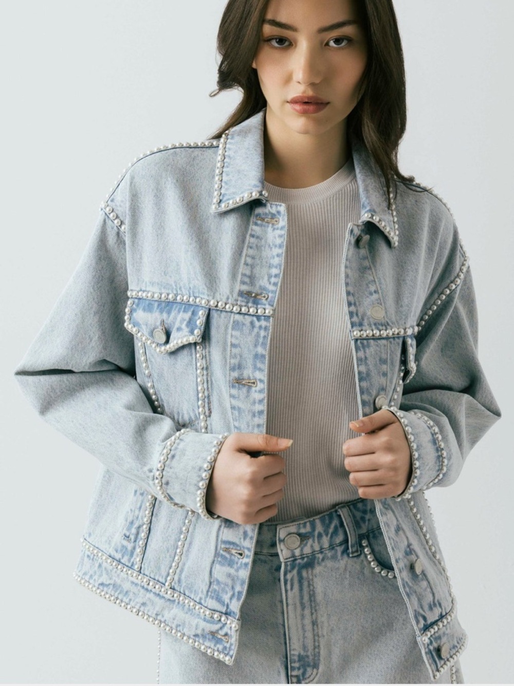 NWT BLANKNYC Tie Breaker Pearl Denim Jacket